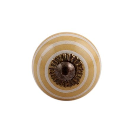 Mustard Striped Small Ceramic Dresser Knob